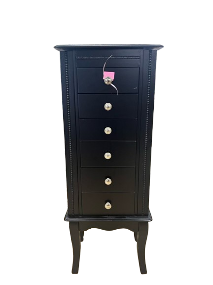 Black Wood Jewelry Cabinet w/ 6 Drawers