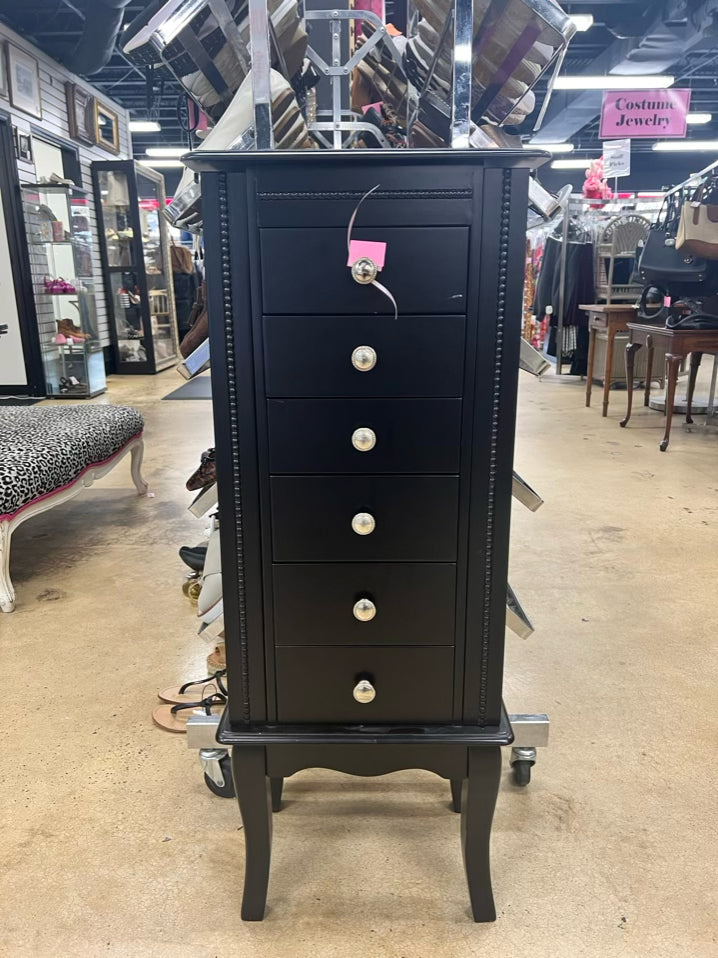 Black Wood Jewelry Cabinet w/ 6 Drawers