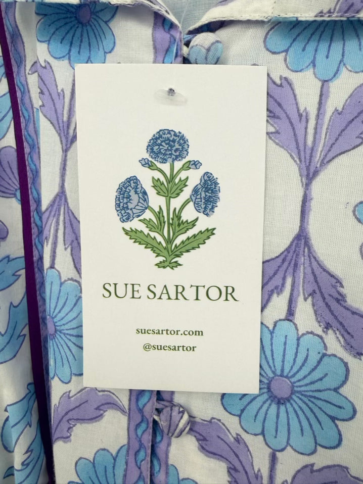 SUE SARTOR Size XL Lavender & Blue Belted Floral Dress NWT