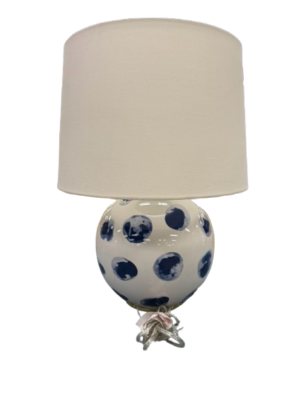 HUDSON VALLEY White & Blue Ceramic Dots Pair Of Lamp w/ Shades