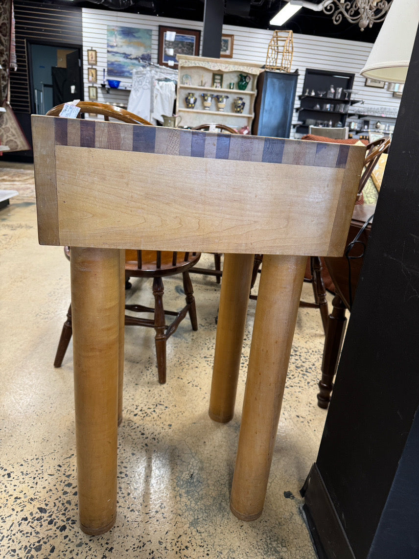 Natural Wood Square Butcher Block w/ Metal Studs on Rounded Legs