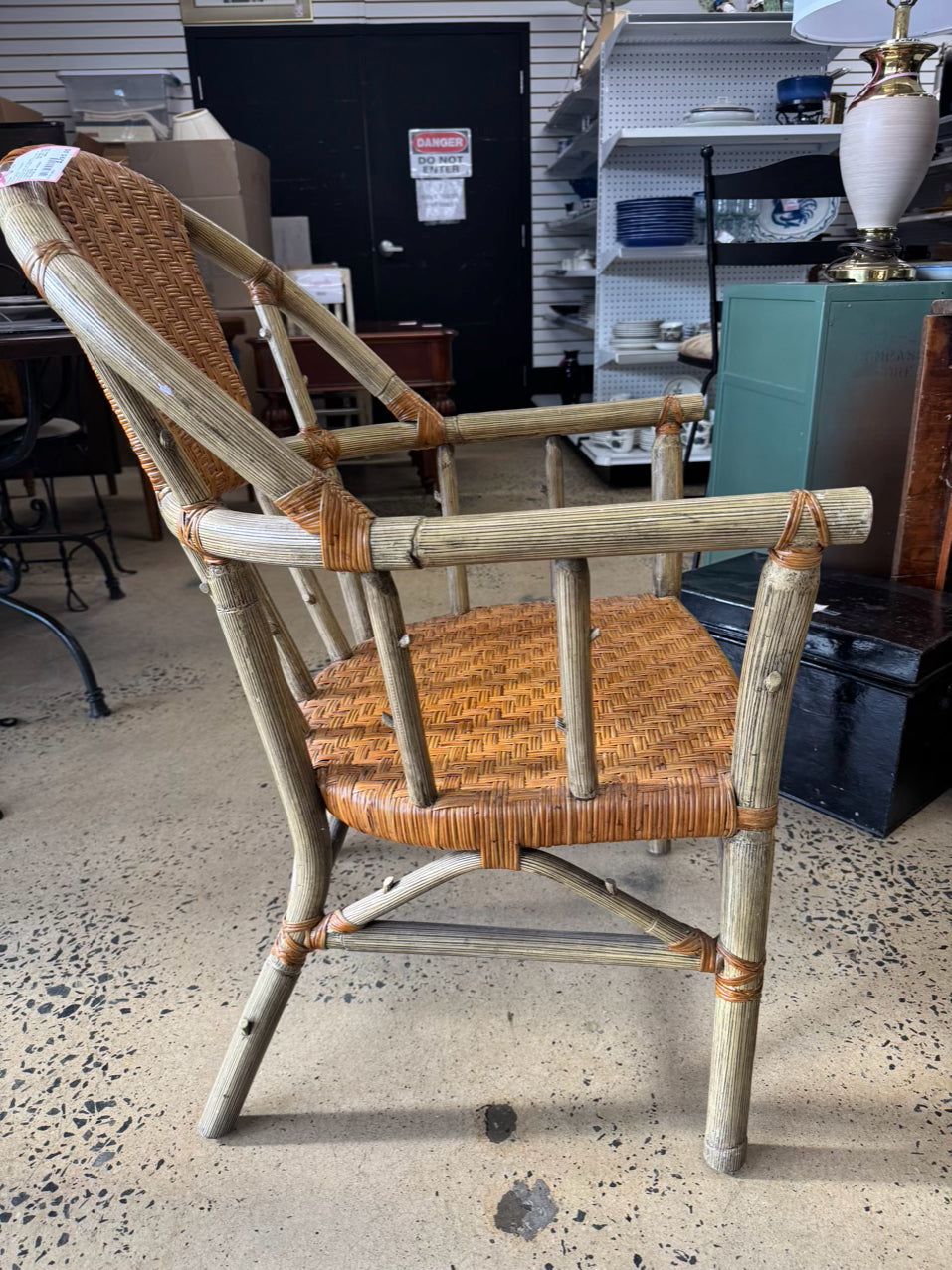 VINTAGE PALECEK Cream Bamboo Look Woven Adirondack Arm Chair