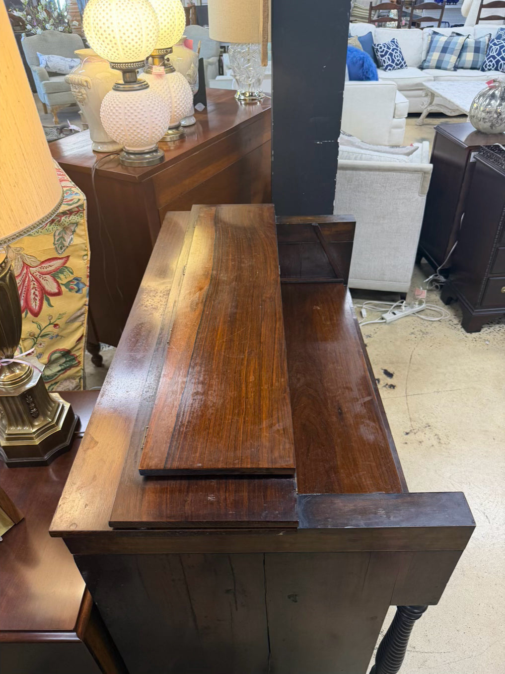 Dark Wood Drop Front Desk w/ Lower Cabinet