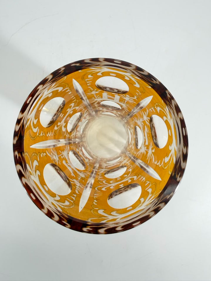 BOHEMIAN Amber & Clear Crystal Woodland Design Vase