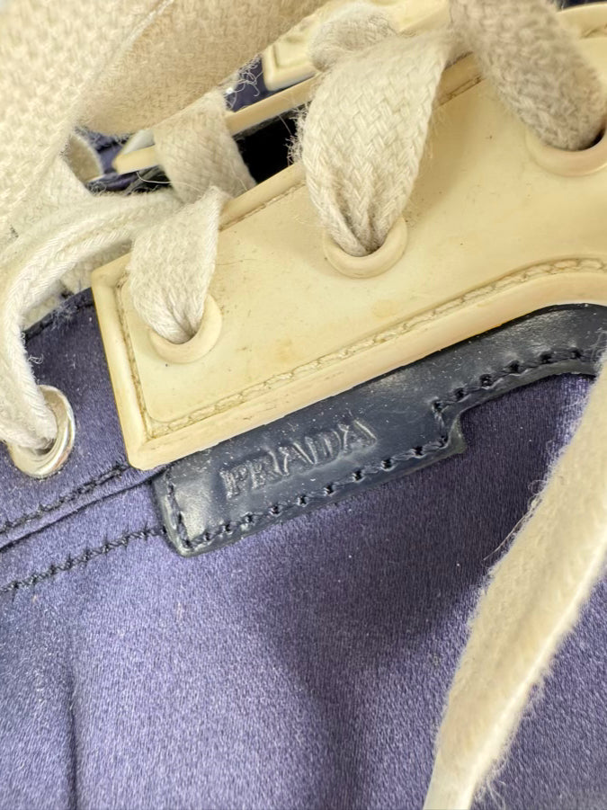 PRADA Size 38 Navy Satin Sneakers