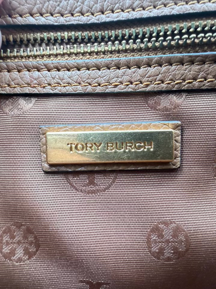 TORY BURCH Brown, Blue & Yellow Britten Stripe Leather Purse