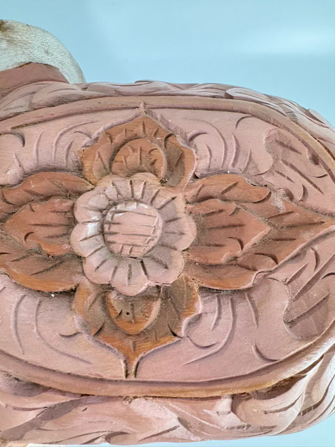 Pink & Cream Carved Wood Elephant Figure