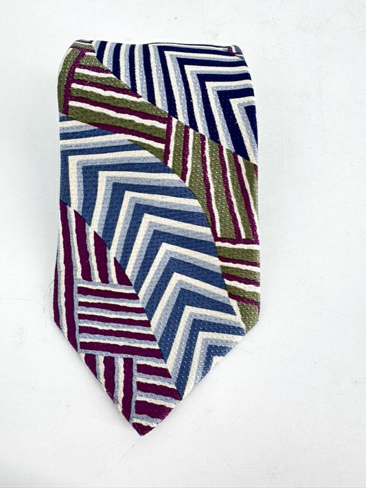 MISSONI Purple, Blue & Green Stripe Silk Tie