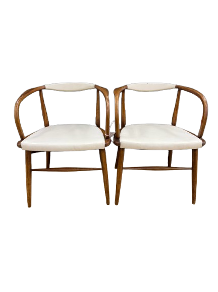BOLING CHAIR CO By Jack Cartwright Mid Century Modern Wood & Leather Pair Of Charter Armchairs