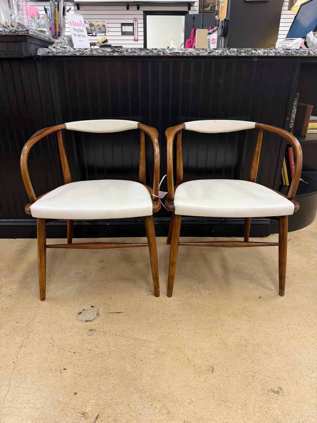 BOLING CHAIR CO By Jack Cartwright Mid Century Modern Wood & Leather Pair Of Charter Armchairs