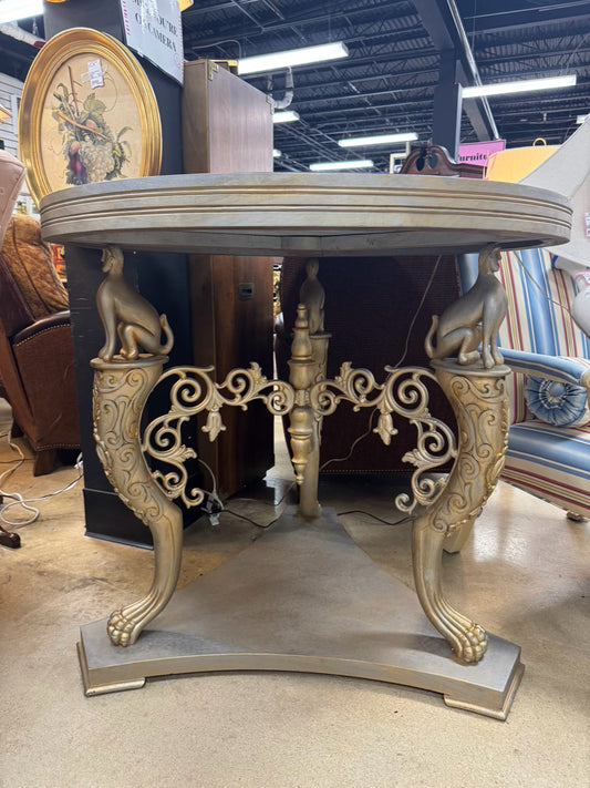 Blue Lapis & Wood Round French Occasional Table w/ Intricate Claw Feet