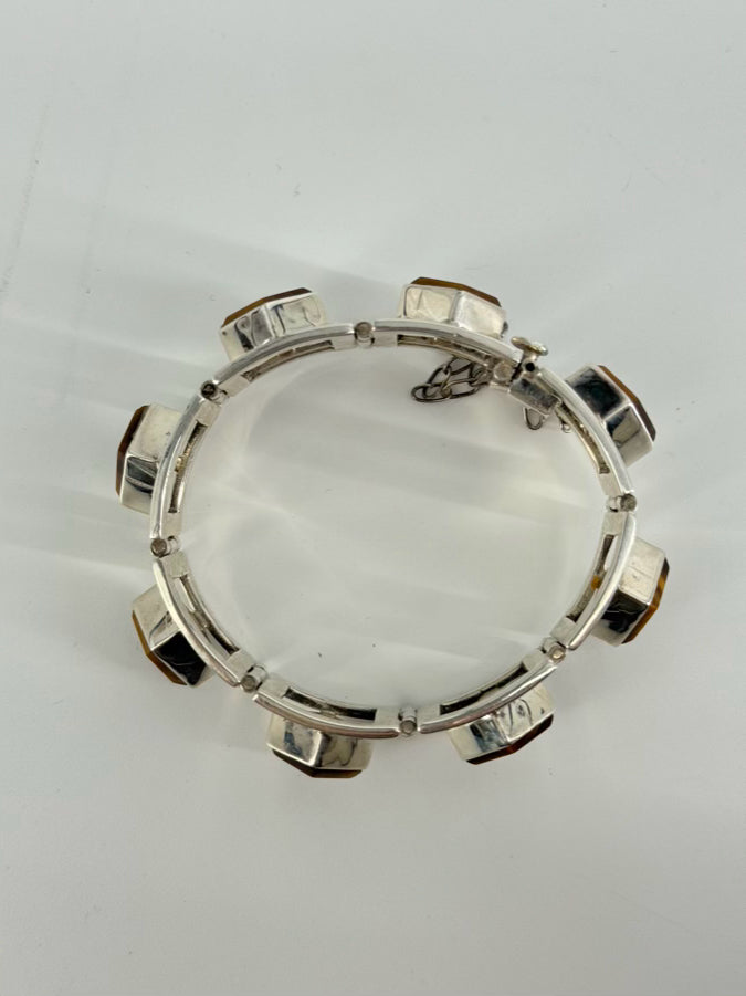 TAXCO MEXICAN STERLING SILVER Tigers Eye Mid-Century Bracelet