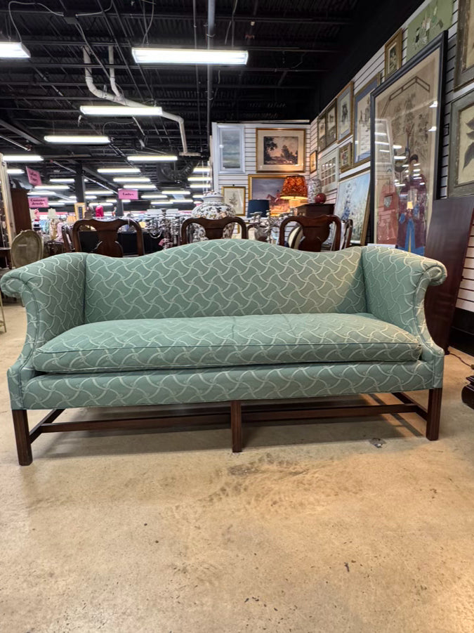 Green Geometric Chippendale Sofa