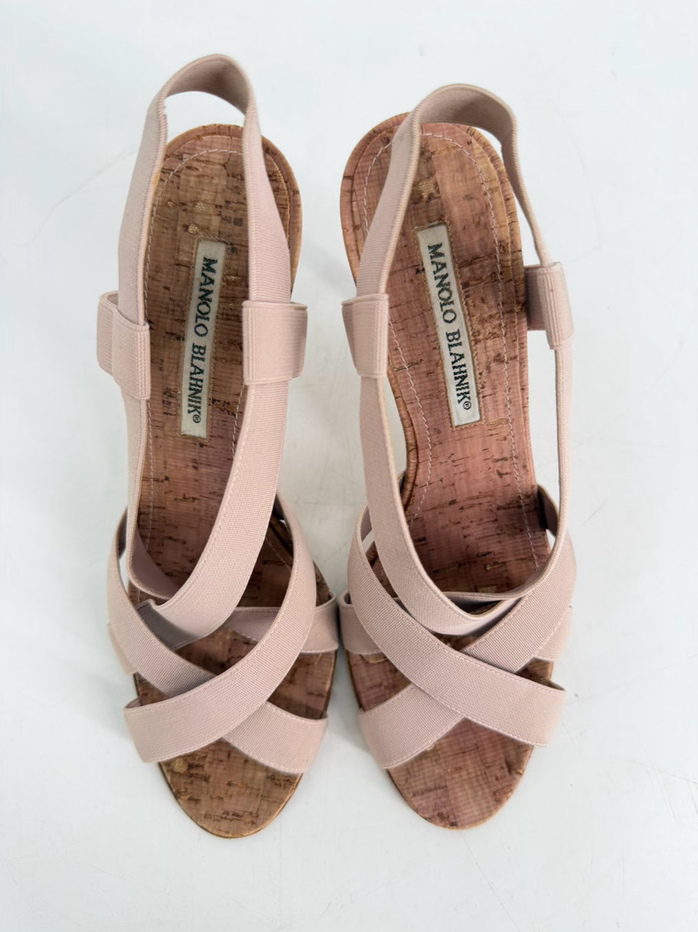 MANOLO BLAHNIK Size Wmns 37.5 Beige Grosgrain Slingback Heels