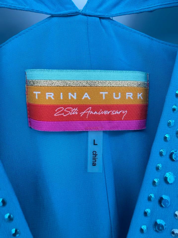 TRINA TURK Size L Turquoise Silk Stud Detail Kaftan