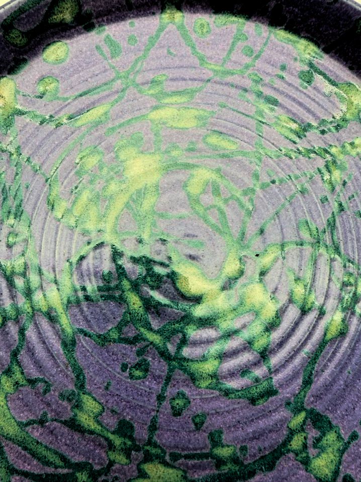 ROBIN BLOOM Purple & Green Pottery Set Of 4 Plates