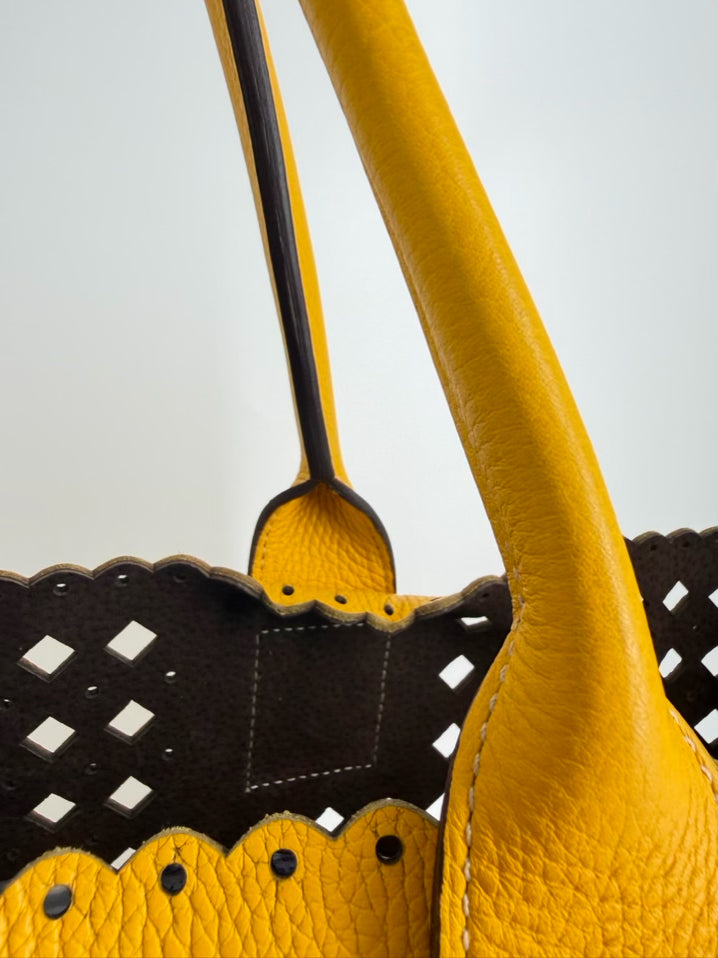SUAREZ Yellow Leather Laser Cut Tote Bag