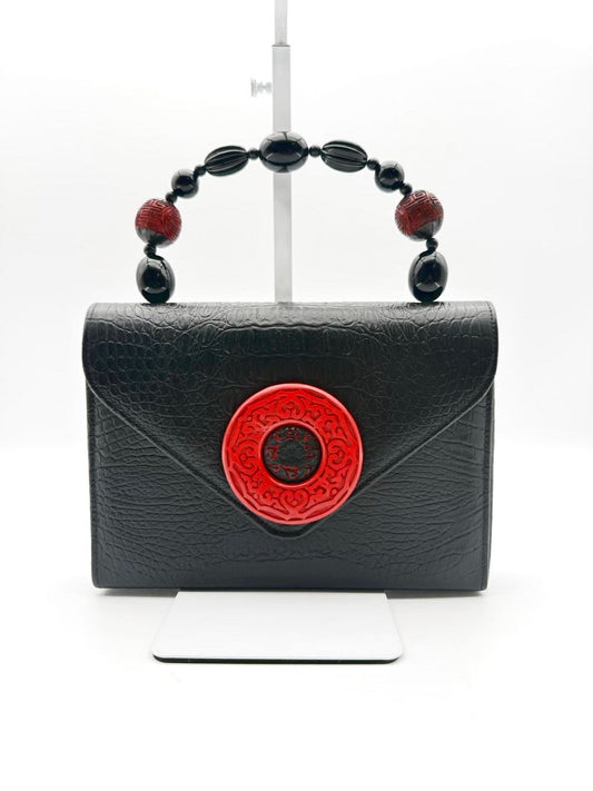 RAFAEL SANCHEZ Red & Black Embossed Evening Bag w/ Cinnabar Detail