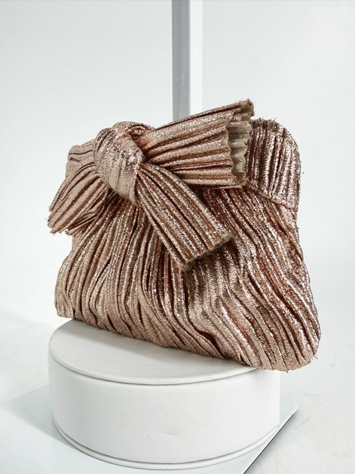 LOEFFLER RANDALL Rose Gold Fabric Crinkle Evening Bag