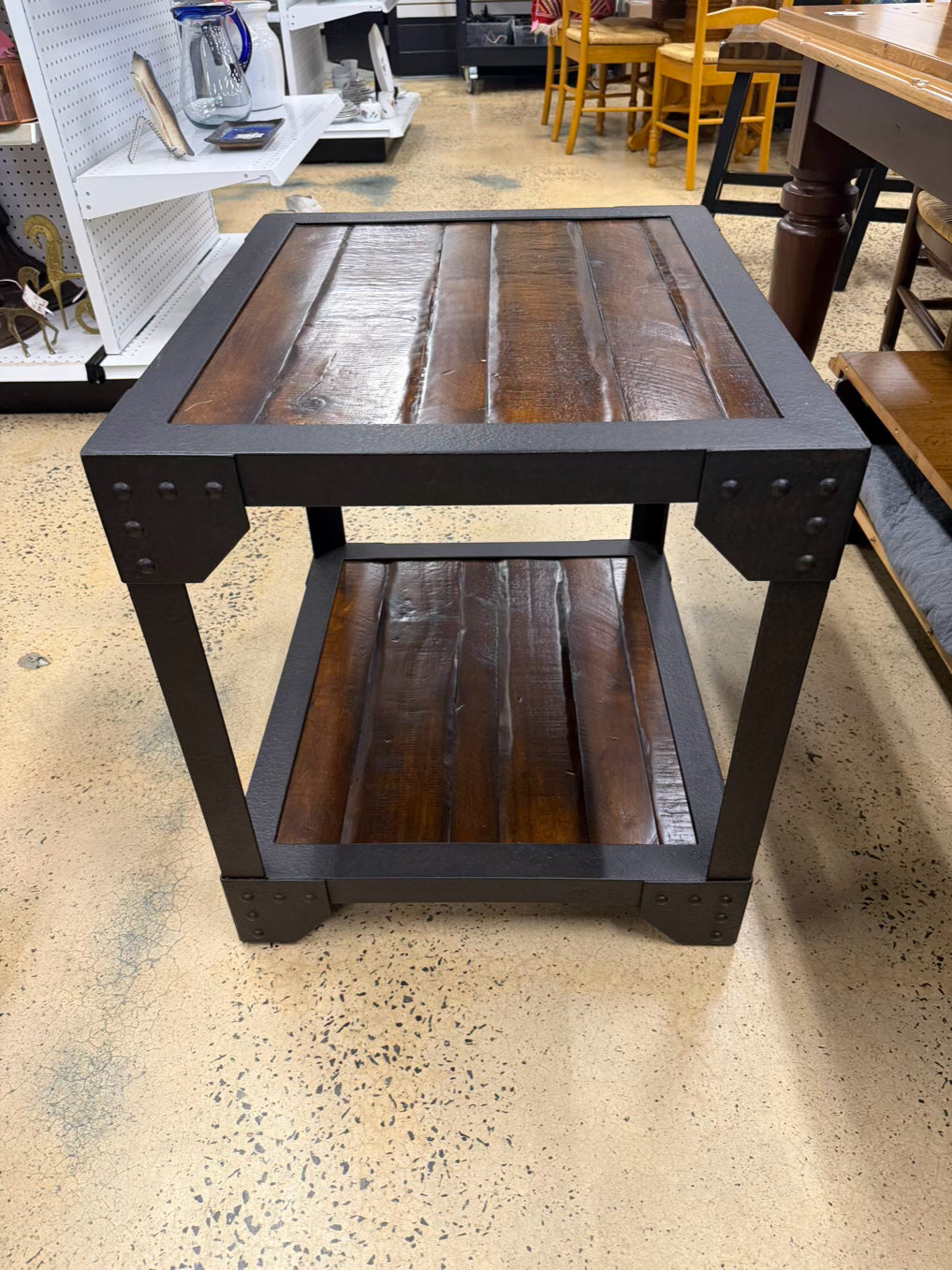 Brown & Black Wood & Metal Industrial Look End Table