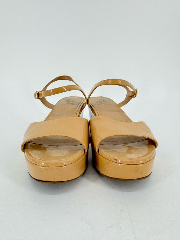 TORY BURCH Size 8 Natural Patent Leather Platforms