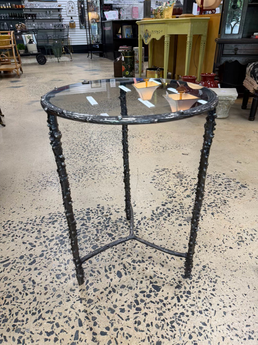 Silver Tone Metal Rustic Wood Look Side Table