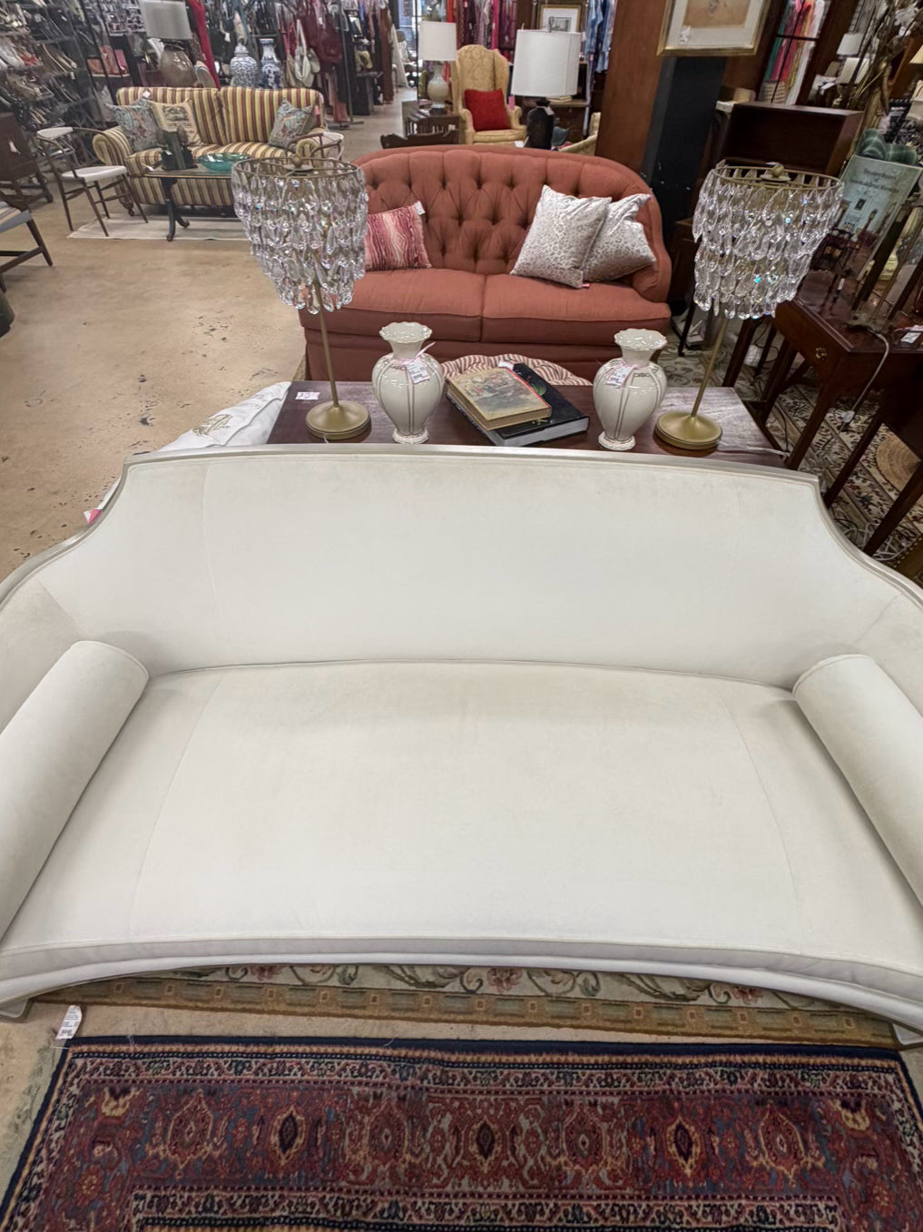 CARACOLE The Cats Meow White Velvet Sofa