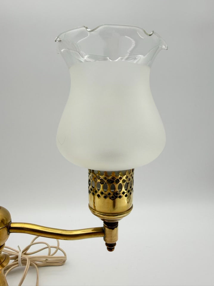 VINTAGE Brass Student Lamp w/ Frosted Glass Globe