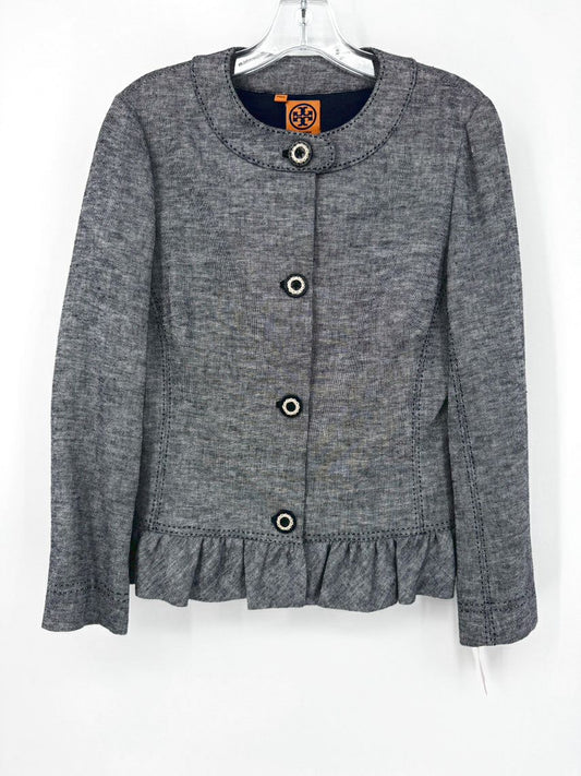 TORY BURCH Size 8 Navy & White Tweed Blazer