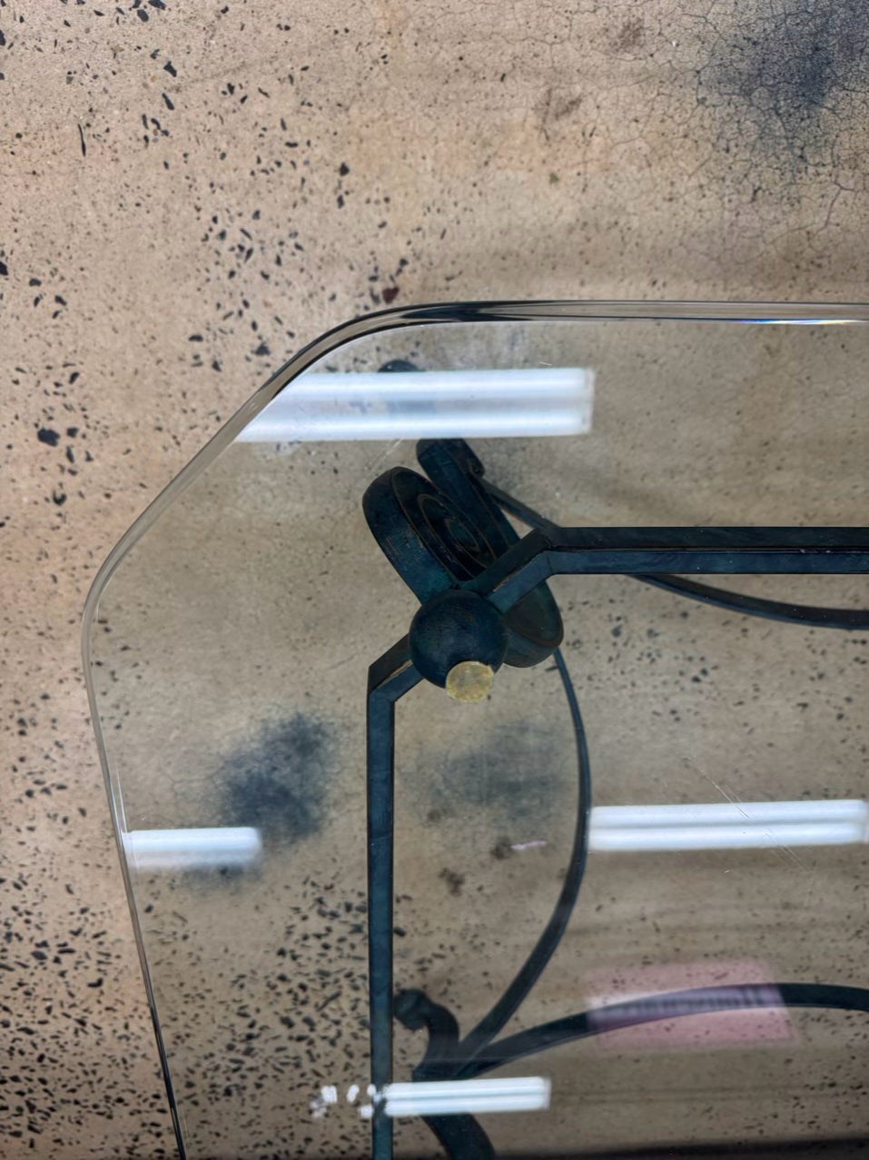 Glass & Green Metal Square Coffee Table