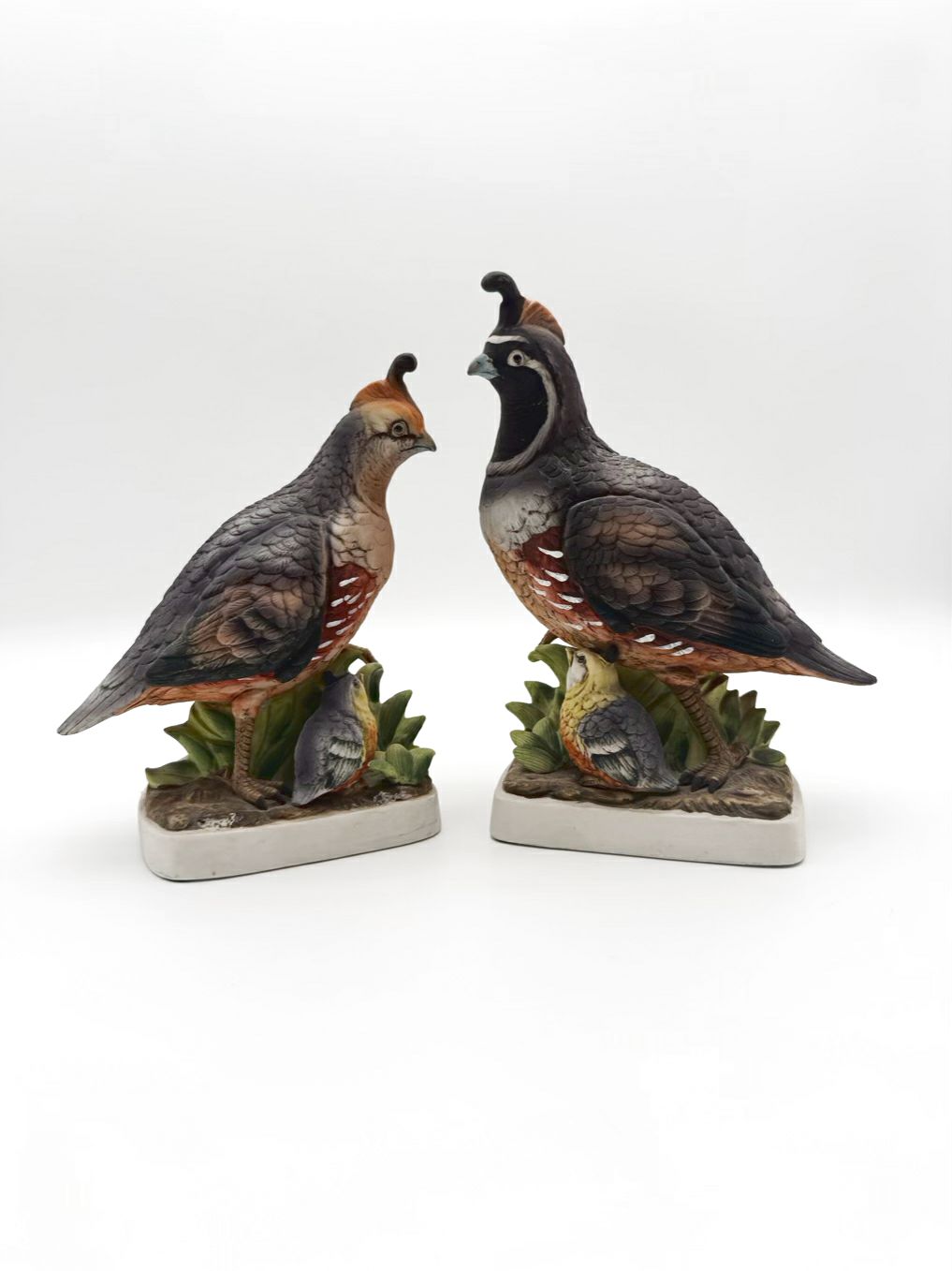 Gray/Green/Brown Porcelain California Quail Figurine