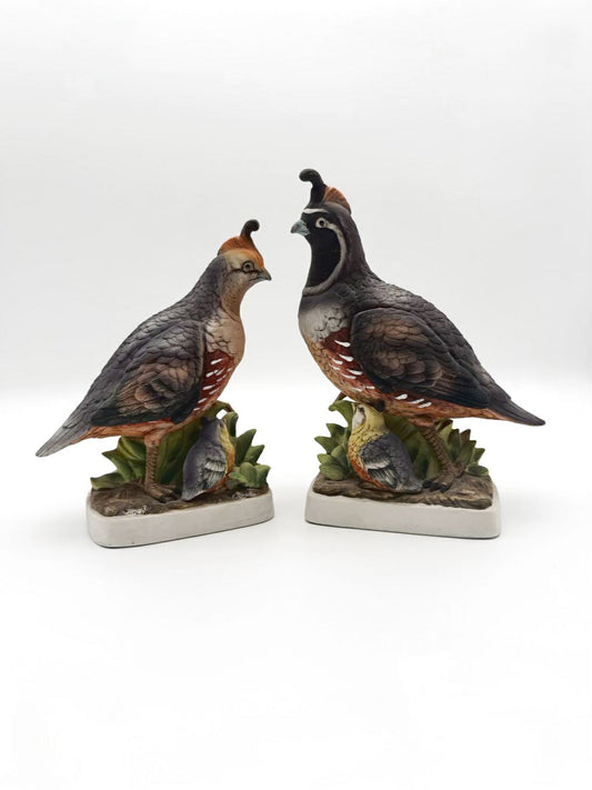 Porcelain California Gray , Green , Brown Pair Of Quail Figurines