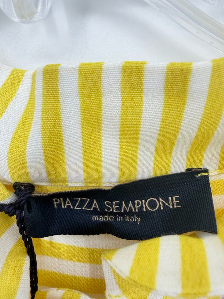 PIAZZA SEMPIONE Size 46 White & Yellow Stripe Blouse NWT