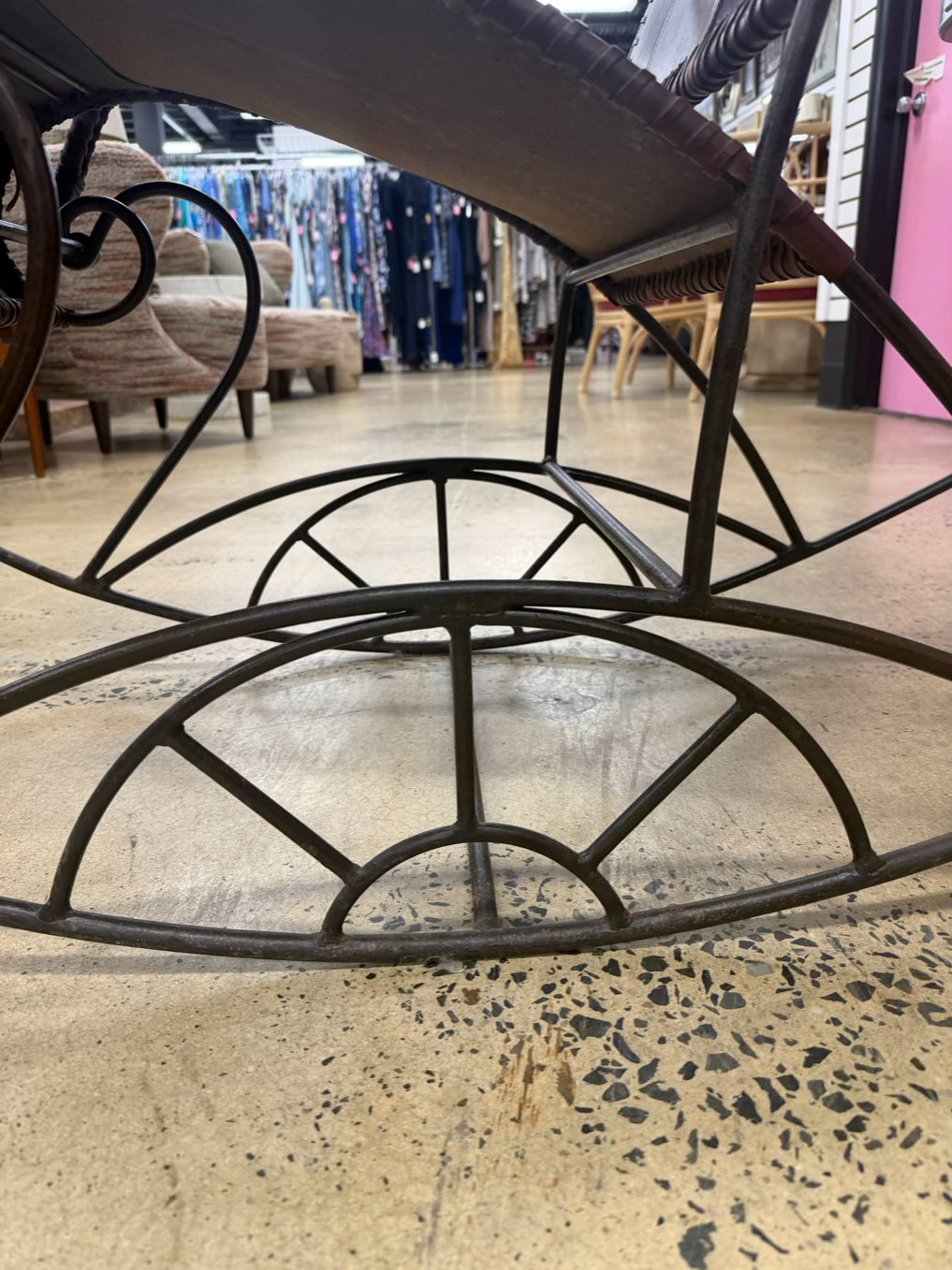 Brown Leather & Metal Rocking Chair