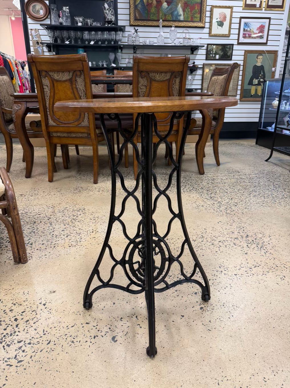 Iron & Wood Round Occasional Table w/ Black Base
