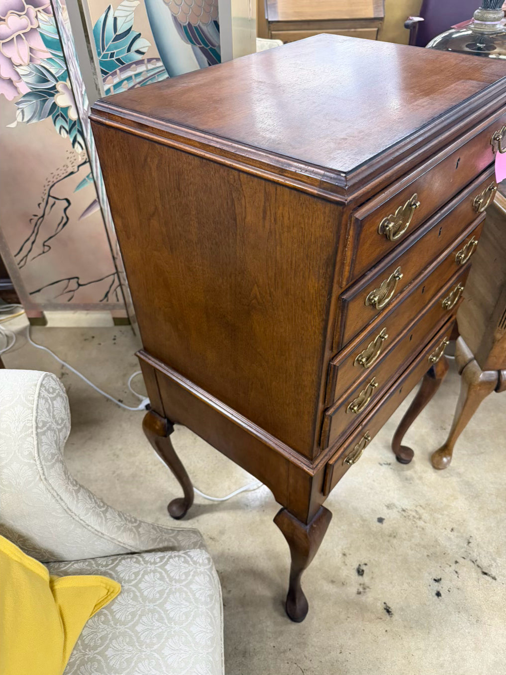 VINTAGE Wood Queen Ann Silver Chest