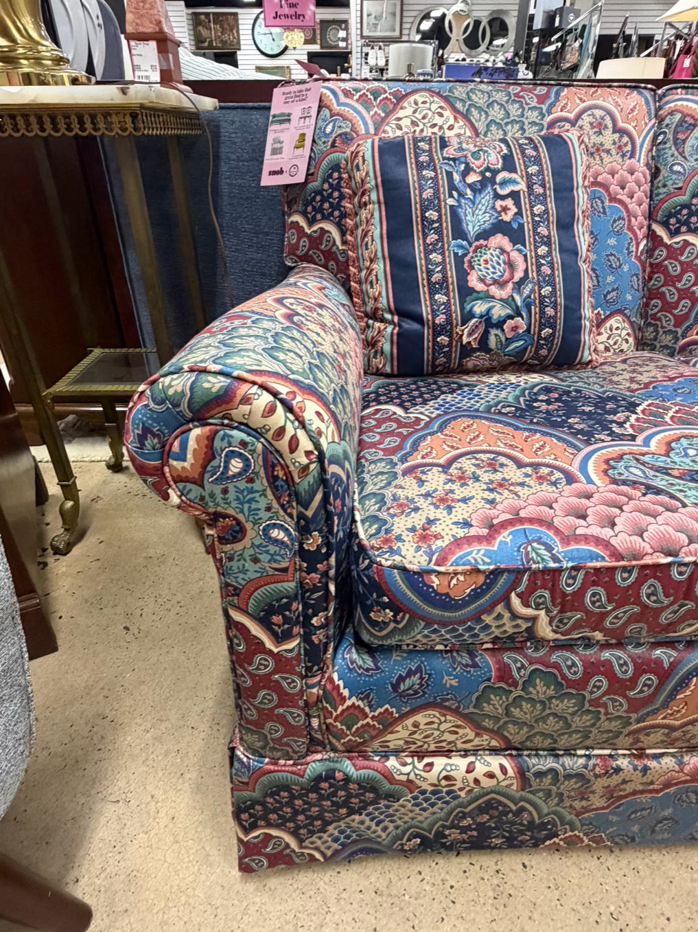 Blue, Rose & Aqua Paisley Sofa