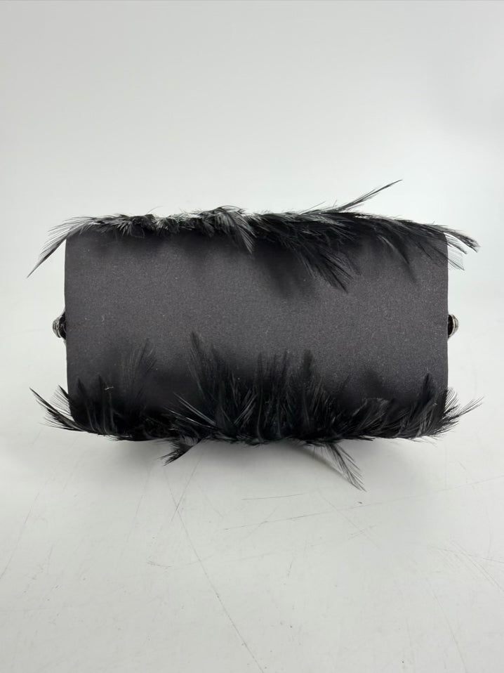 MOO ROO CHARLESTON SIGNED MARY NORTON Black Feather Beaded Art Deco Evening Bag