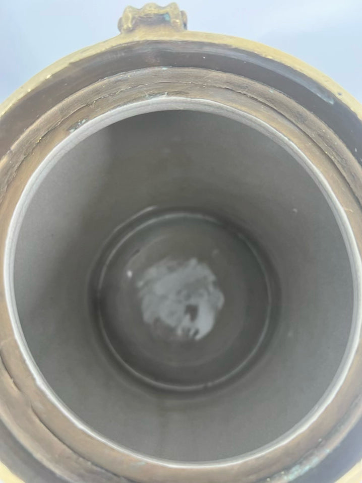 Brown Tozai Ceramic Jar W/ Brass Lid