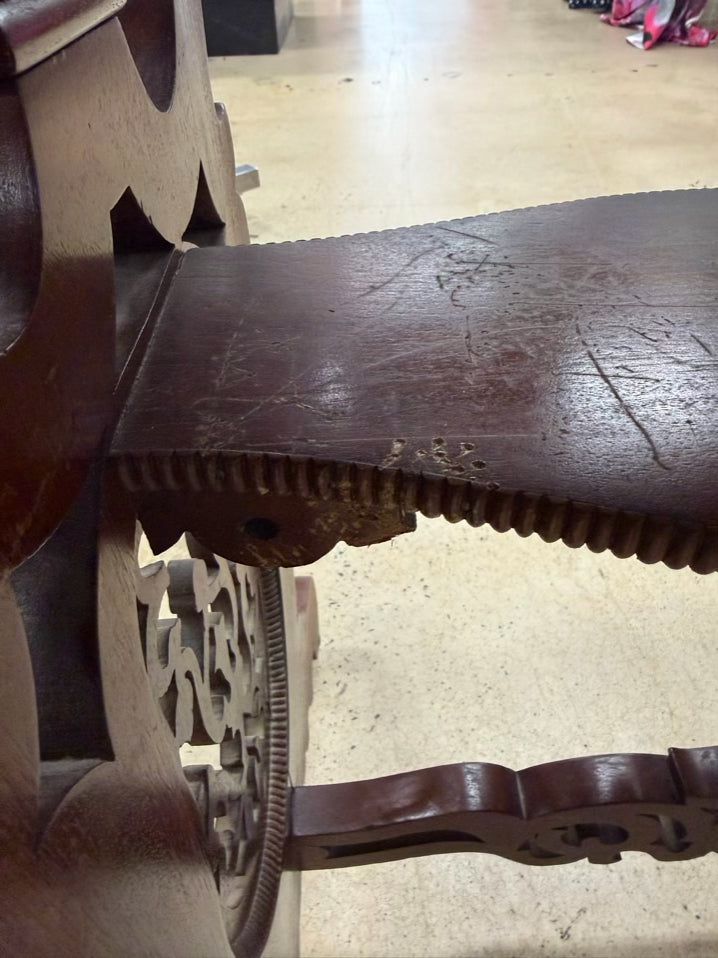 VICTORIAN Rococo Revival Style Wood & Marble Occasional Table