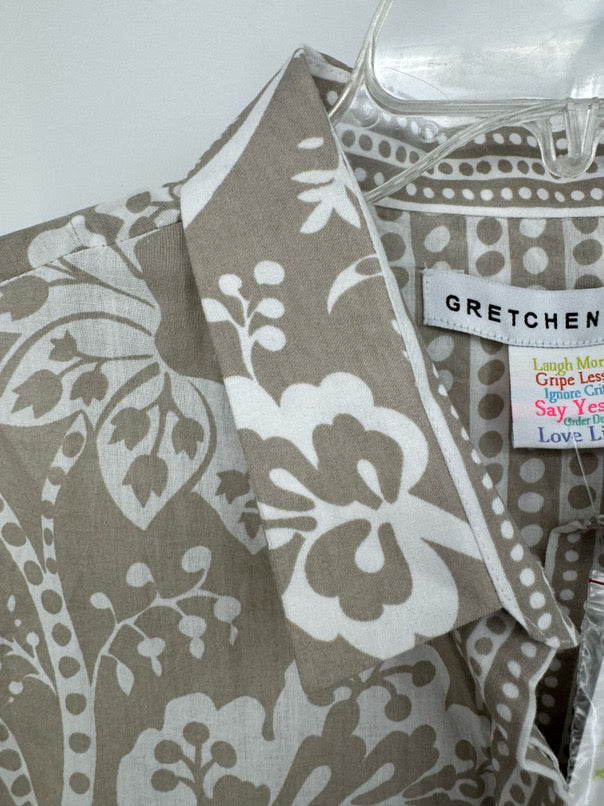 GRETCHEN SCOTT Size L Taupe Print Comfy Cozy Flora Blouse NWT