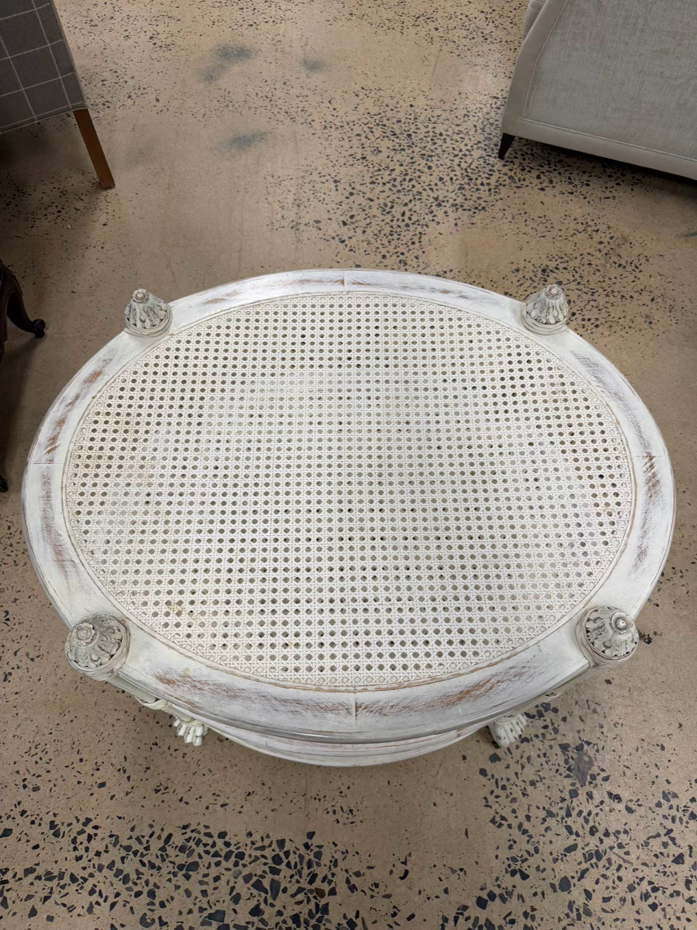 White Wood Occasional 3 Tier Table w/ Cane Shelves