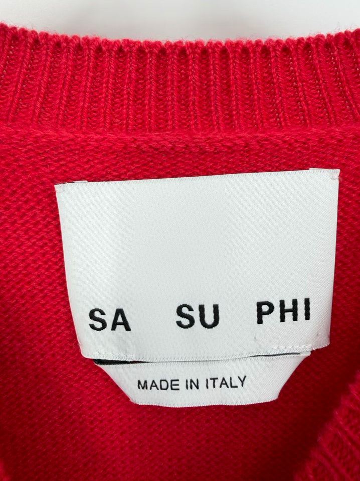SA SU PHI Wmn's Size 44 Red Cashmere Crew Sweater
