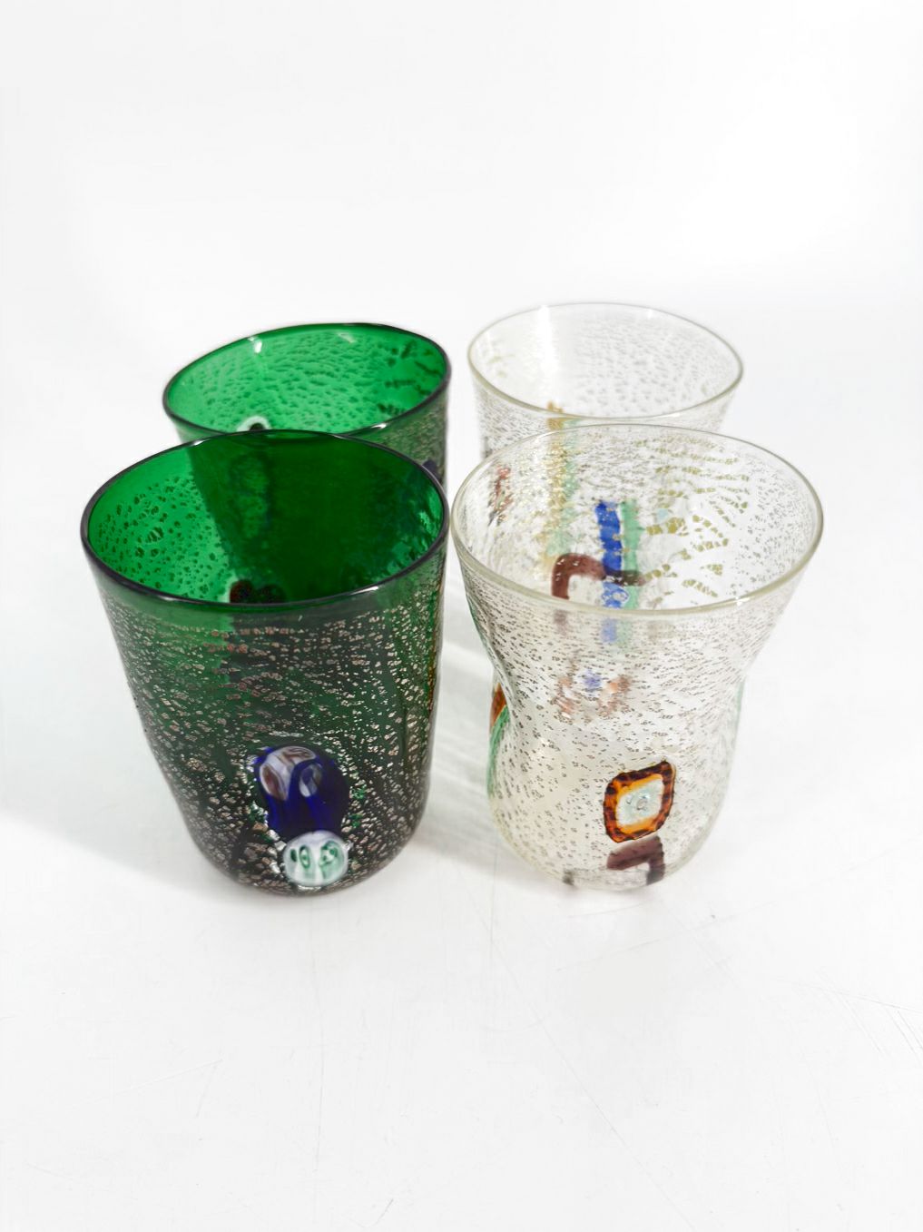 Clear & Green Murano Glass Set Of 4 Drinking Glasses