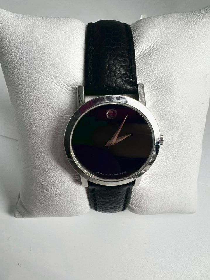 MOVADO Black Leather Stainless Steel Sapphire Crystal Watch