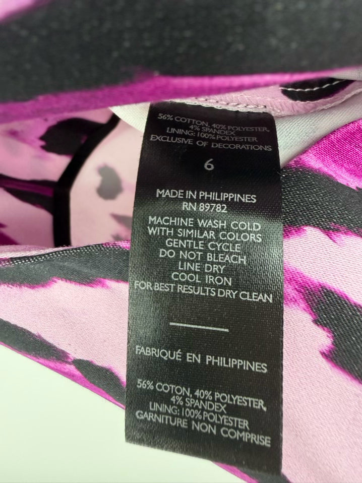NATORI Wmn's Size 6 Fuschia & Black Belted Midi-Dress NWT