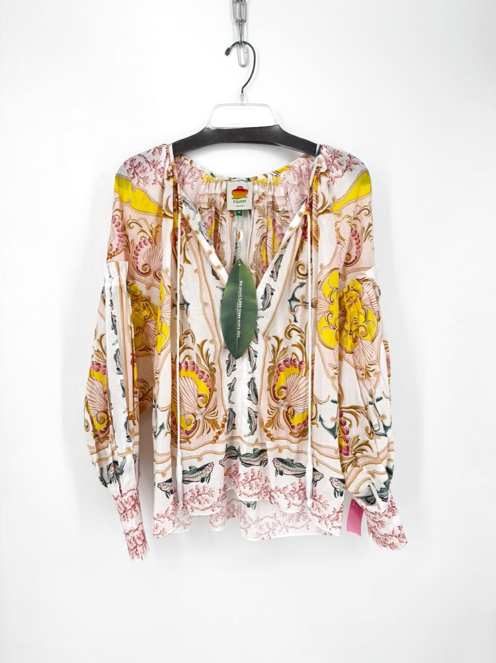 FARM RIO Size Wmn's M Beige & Blush Print Blouse NWT