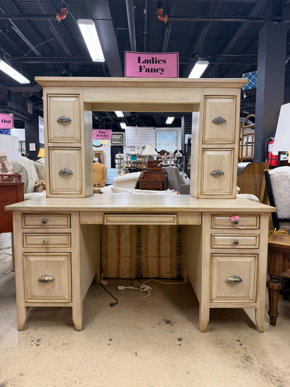 Cream Wood Desk w/ Upper Hutch
