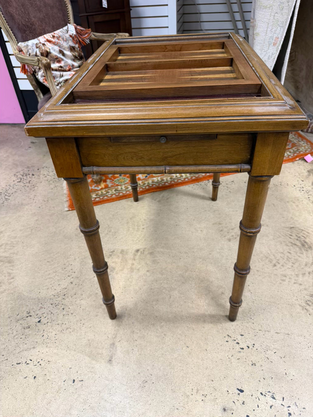ANTIQUE Wood Game Table w/ Game Side & Solid Top