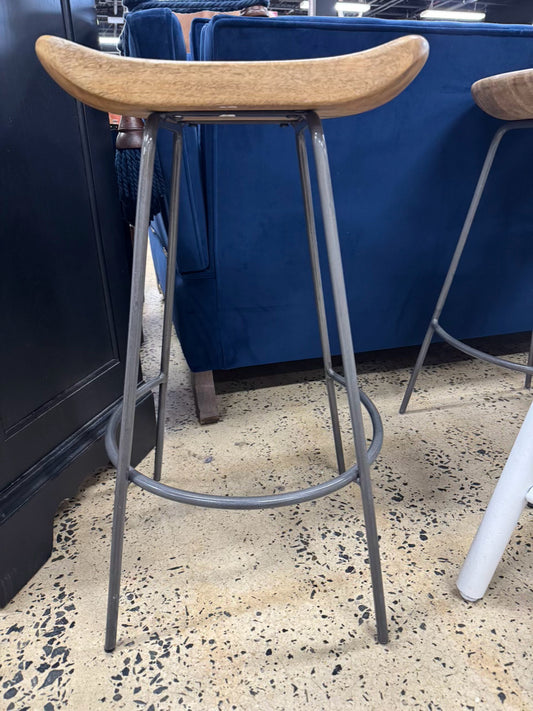 WEST ELM Natural Wood & Gray Steel Counter Stool